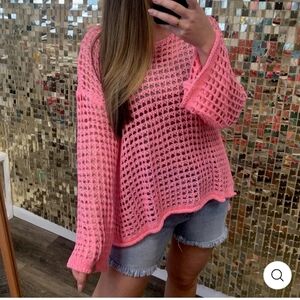 NWOT POL Peony Pink Open-Knit Sweater